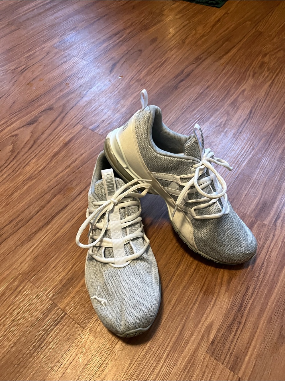 Puma Light Gray and White Knit Lace-Up Sneakers Womens 9